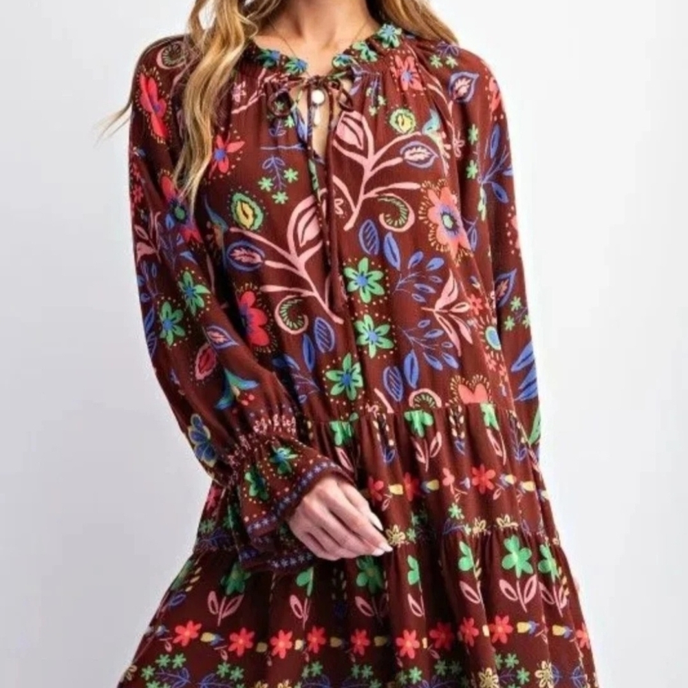 Easel Multicolor Floral Long Sleeve Dress